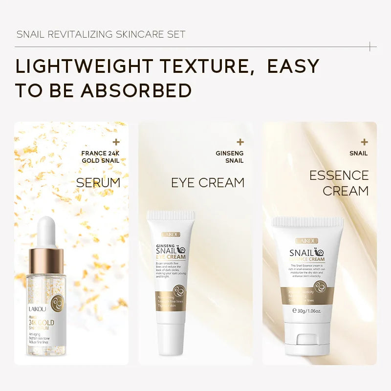 3pcs LAIKOU Vitamin C 24K Golden Sakura Skincare Set – Moisturizing Face Cream, Serum & Eye Cream