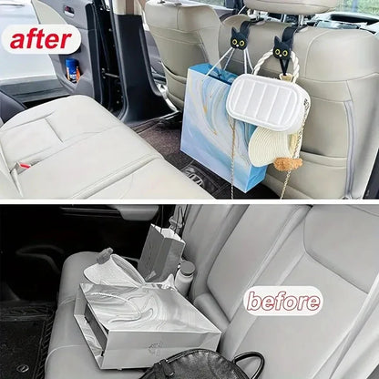 3D Cartoon Cat Car Headrest Hooks - 2-Piece Universal Vehicle Organizer for Bags, Purses & Coats