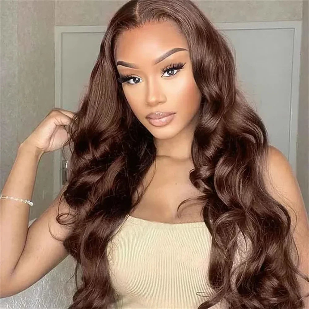HD 200% Density Chocolate Brown Body Wave Lace Front Wig - 30 36 Inch 13x6 13x4 Brazilian Remy Human Hair Frontal Wig