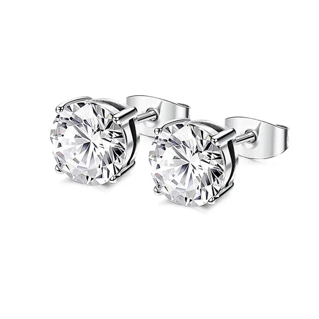 Unisex Stainless Steel Cubic Zirconia Stud Earrings Set (1–8 Pairs) – 6mm Minimalist Ear Piercing Jewelry for Men & Women