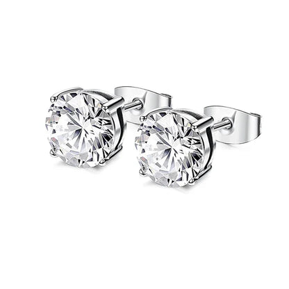 Unisex Stainless Steel Cubic Zirconia Stud Earrings Set (1–8 Pairs) – 6mm Minimalist Ear Piercing Jewelry for Men & Women