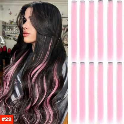 1/5/11 Pack 22" Clip-In Multi-Color Rainbow Hair Extensions – Synthetic Highlights for Girls, Women & Kids