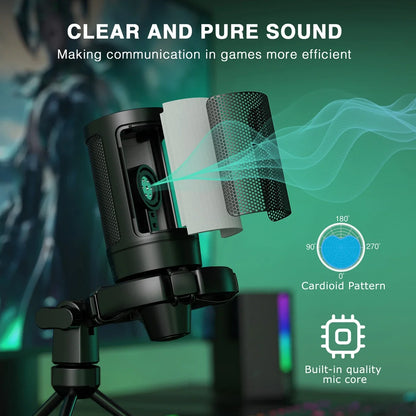 FIFINE AmpliGame RGB Gaming Microphone - USB Condenser Mic with Touch Mute & Tripod for PC, PS4/PS5, Laptop Streaming