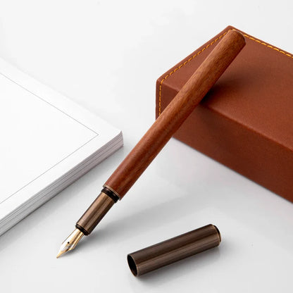 Luxury Retro Wood & Bronze Fountain Pen – 0.5mm Calligraphy Ink Pen for Office, Business & Gift Stationery