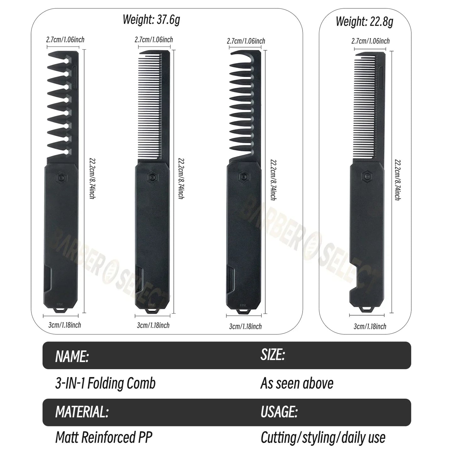 Newest 1/2/3-in-1 Portable Folding Comb – Wide Tooth Barber Clipper, Mini Beard & Hair Combing Styling Tool