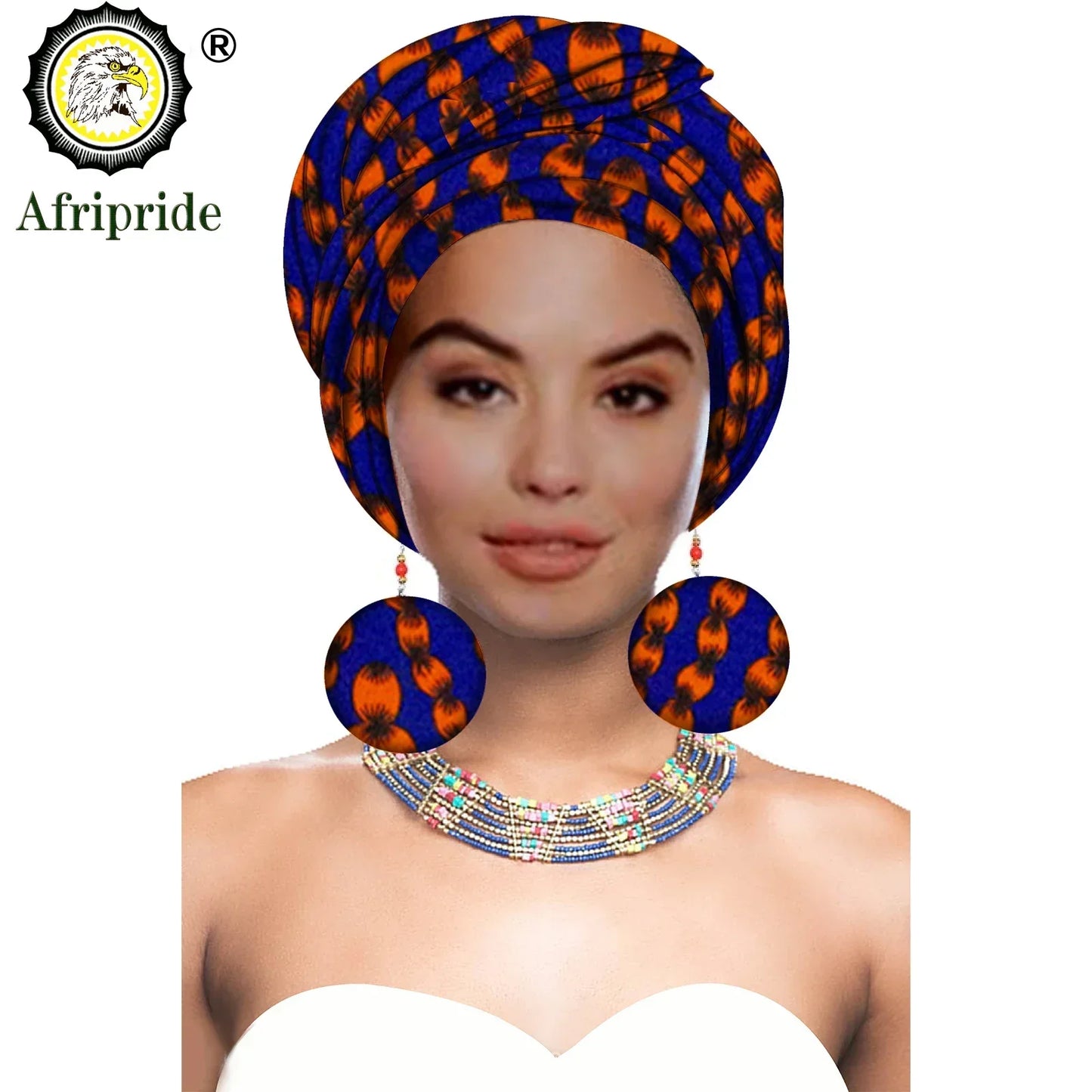African Turban Headwrap - Nigerian Ankara Headscarf with Matching Earrings