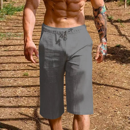 Men's Cotton Blend 3/4 Length Shorts - Casual Loose Fit Drawstring Summer Shorts with Pockets