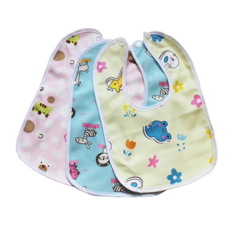 Baby Cartoon Snap Bib - Super Soft Waterproof Crystal Velvet Newborn Feeding & Saliva Towel