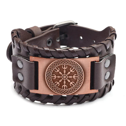 Trendy Viking Bracelet – Nordic Rune Compass & God Bird Charm Leather Woven Jewelry for Men, Fashion Accessory & Party Gift