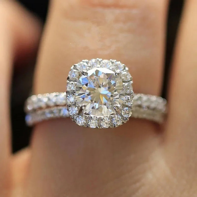 Elegant Round/Square CZ Rings for Women – Silver Color Engagement, Wedding & Party Fashion Jewelry