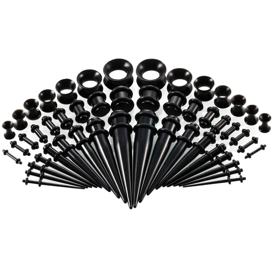 50PCS Acrylic Ear Stretching Kit – Tapered Ear Expander Plugs for Piercing, Punk Body Jewelry & Ear Dilations