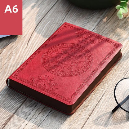 A6 Retro Pocket Mini Notebook – PU Leather Stamped Portable Notepad for Writing, Office & Bookkeeping