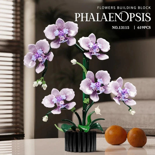 619PCS Phalaenopsis Orchid Building Blocks – Potted Flower Model Toy for Kids & Home Decor