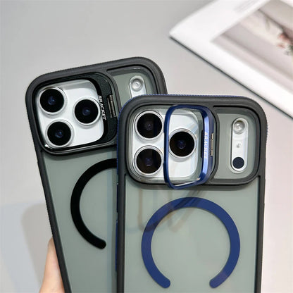 Luxury Matte Transparent MagSafe Kickstand Case — Magnetic Stand Cover for iPhone 11–17 Air, Plus, Pro Max