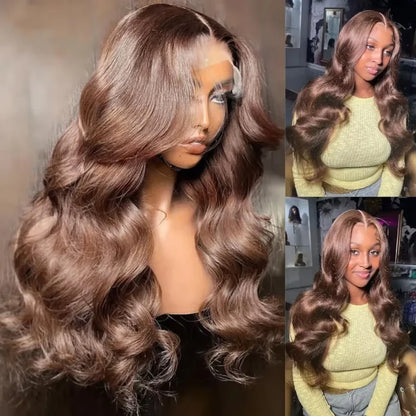 HD 200% Density Chocolate Brown Body Wave Lace Front Wig - 30 36 Inch 13x6 13x4 Brazilian Remy Human Hair Frontal Wig
