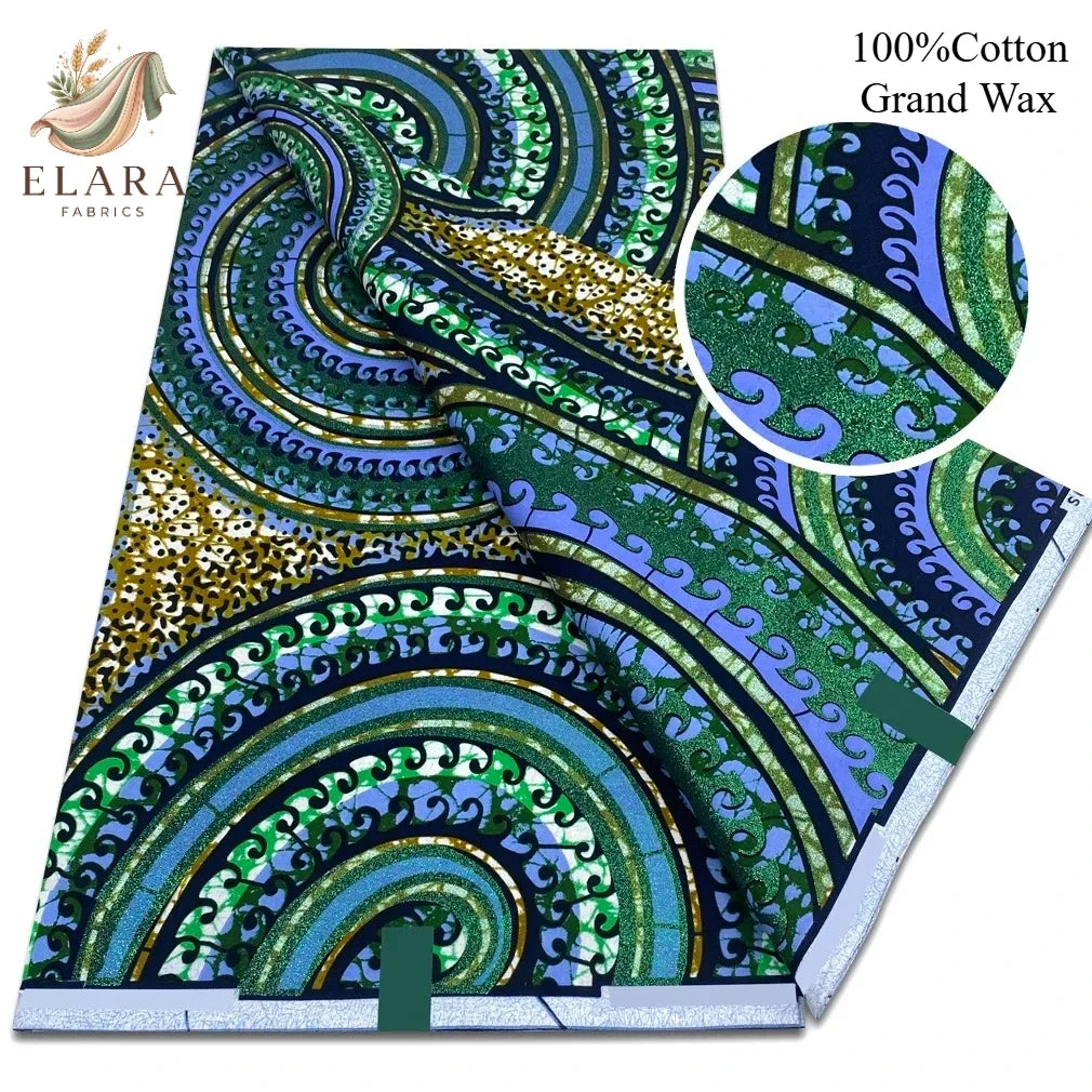 Grand Super African Wax Fabric - 100% Cotton Nigerian Glitter Glam Gold Ankara Print for Sewing