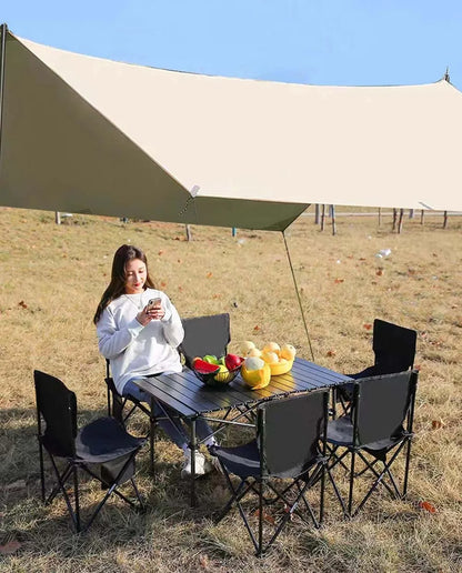 Outdoor Folding Long Table – Portable Black Camping Desk with Net Bag, Easy Setup & Stable for BBQs