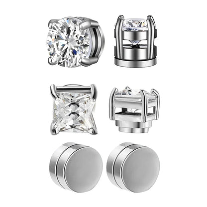 Crystal Strong Magnetic Ear Stud Clip Earrings - Punk Round Zircon Non-Piercing Earrings for Men & Women