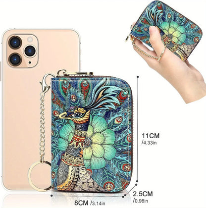 RFID Leather Card Holder Wallet with Zipper & Key Ring – Slim Credit Card Case & Coin Purse for Men and Women