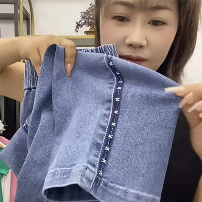 Women’s 2025 Elastic Waist Jeans - Straight Leg Ankle-Length Denim Pants for Casual Fashion Wear