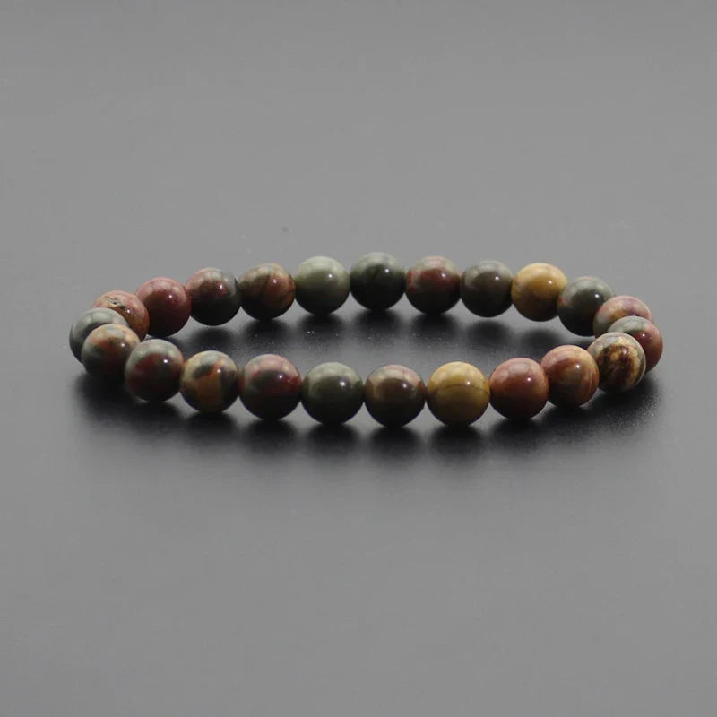 8mm Natural Stone Beaded Bracelet - Black Onyx Lava Tiger Eye Agate Quartz Chakra Yoga Energy Jewelry for Men & Women