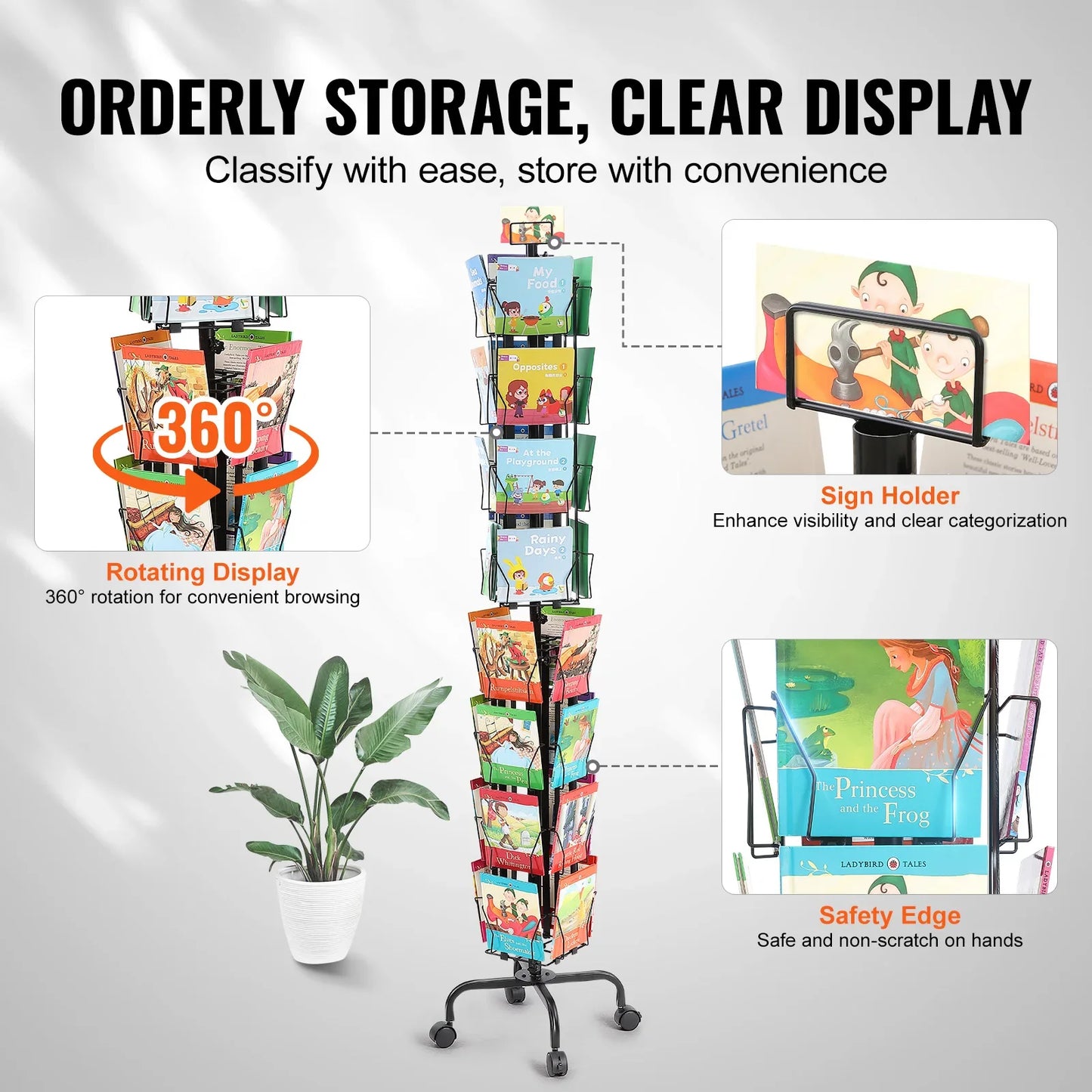 SucceBuy 32-Pocket Rotating Greeting Card & Brochure Display Rack – 360° Postcard Stand for Office, Shop & Exhibitions
