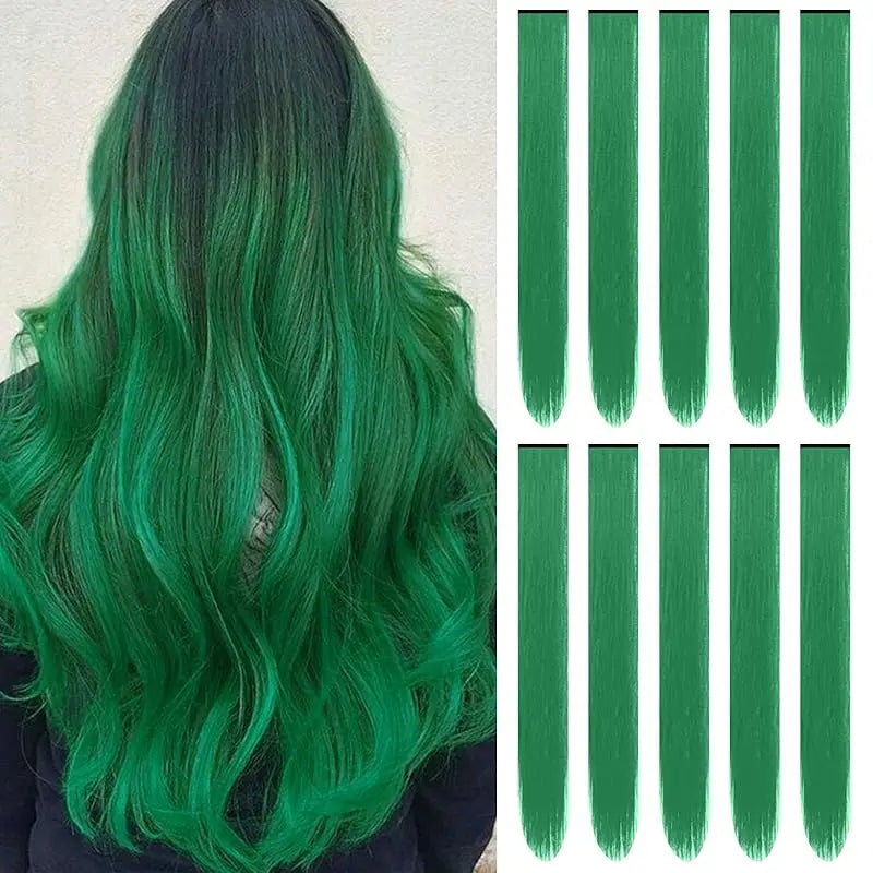1/5/11 Pack 22" Clip-In Multi-Color Rainbow Hair Extensions – Synthetic Highlights for Girls, Women & Kids