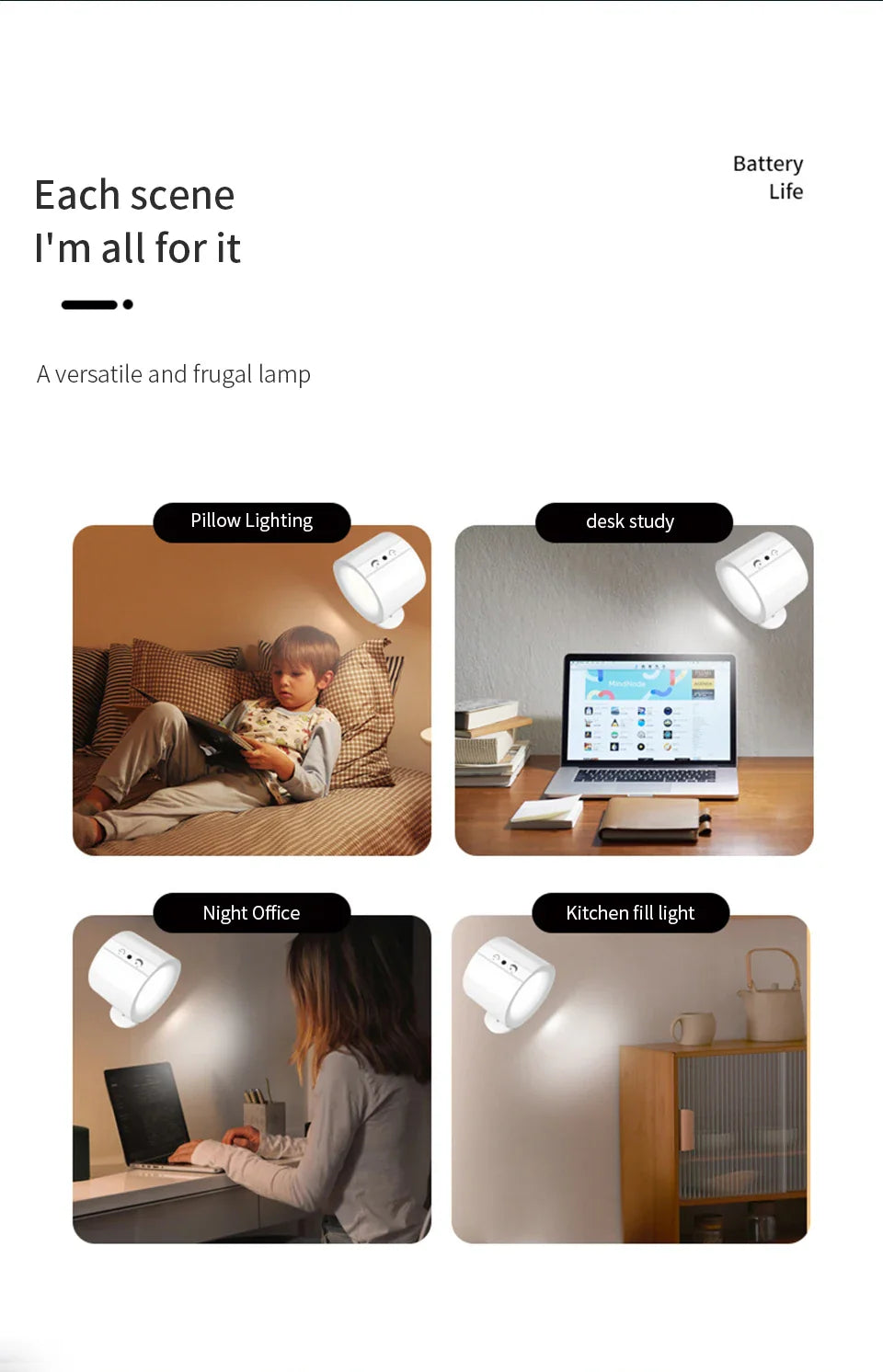 LED Wall Sconces Light – Touch Control Double Head Wall Lamp, 360° Rotatable, 3 Colors, Wireless Night Lights for Bedroom