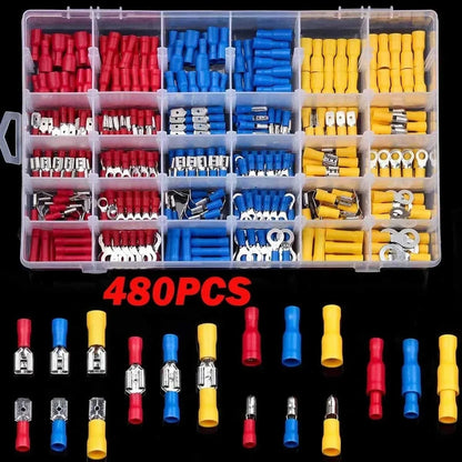 102/280/300/480PCS Insulated Wire Connector Kit Male & Female Spade Crimp Terminals Assorted Electrical Cold Press Terminal Set for Automotive & DIY Wiring
