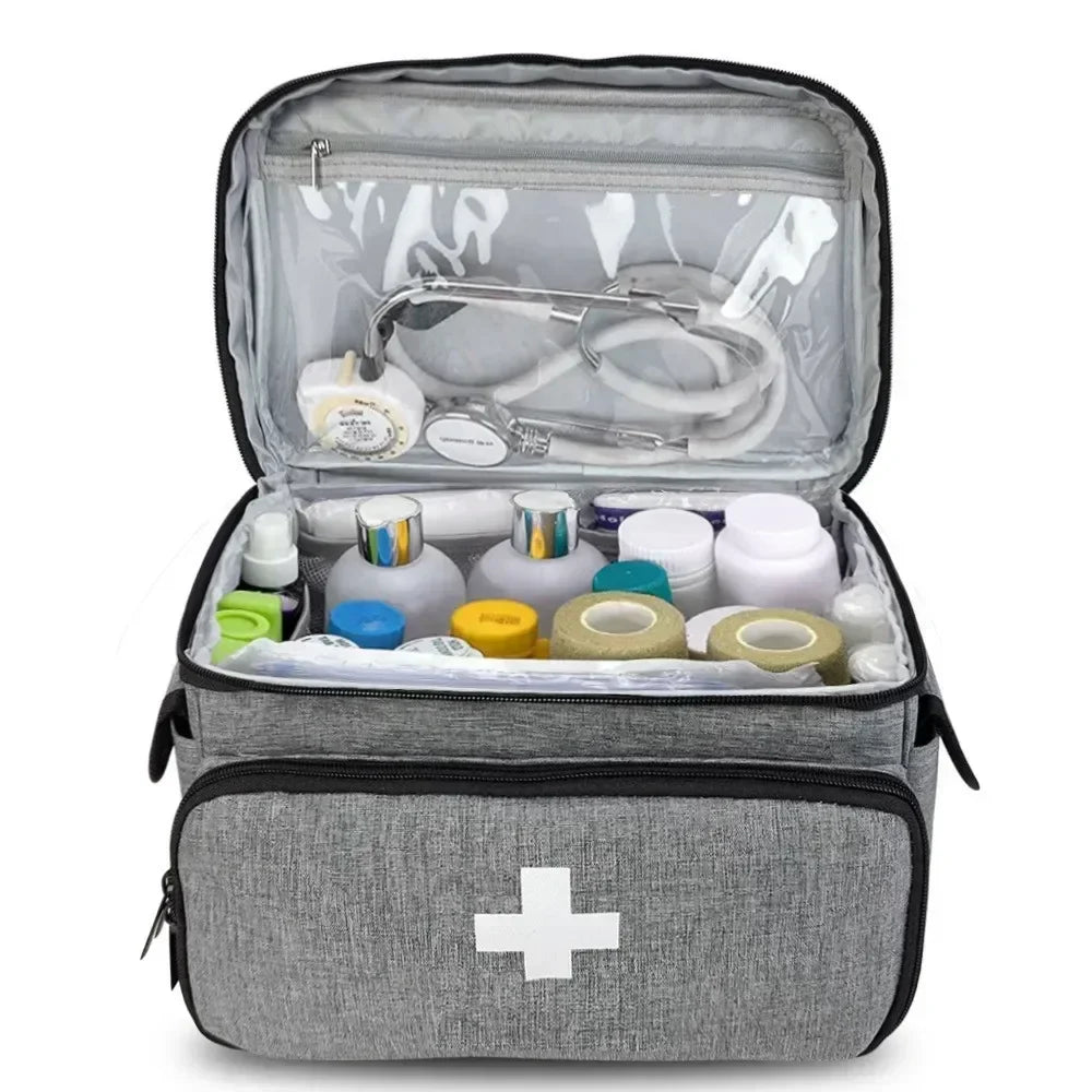 Travel First Aid Kit Bag — Multifunctional Medical Storage Organizer with Layered Medicine Boxes