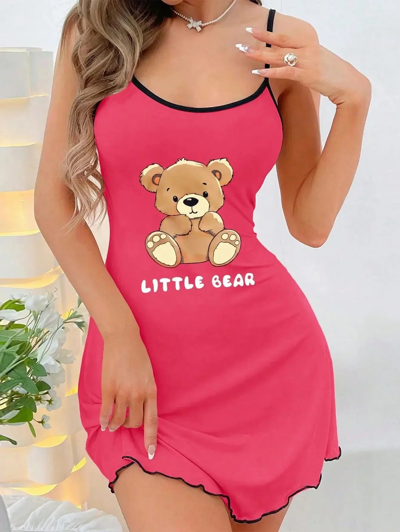 Women’s Little Bear Mini Nightdress - Summer Suspender Dress Comfortable Sexy Sleepwear & Home Loungewear