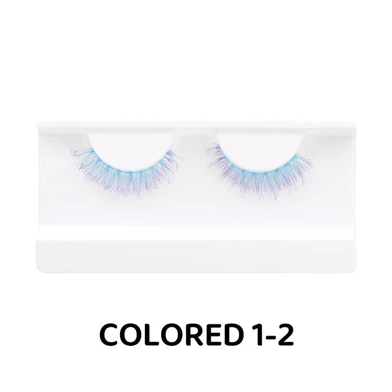 Colorful Halloween False Eyelashes – Blue, Red & Pink Cosplay Fake Lash Extensions for Makeup Looks
