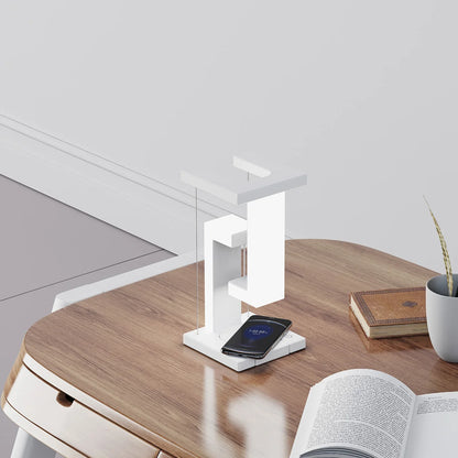 LED Anti-Gravity Suspended Night Light with 10W Wireless Charger - Dimmable Table Lamp for Bedroom and Bedside Decor