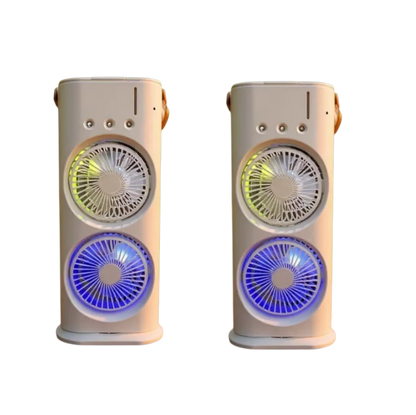 3-in-1 Portable Air Cooler Fan - Dual Head Cooling Fan with LED Night Light & Humidifier for Home and Office