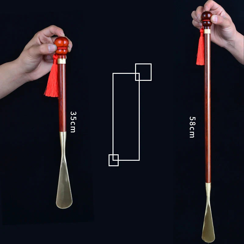 58cm Sandalwood Shoe Horn - Professional Flexible Long Handle with Brass Spoon, Shoe Lifter & Home Tool