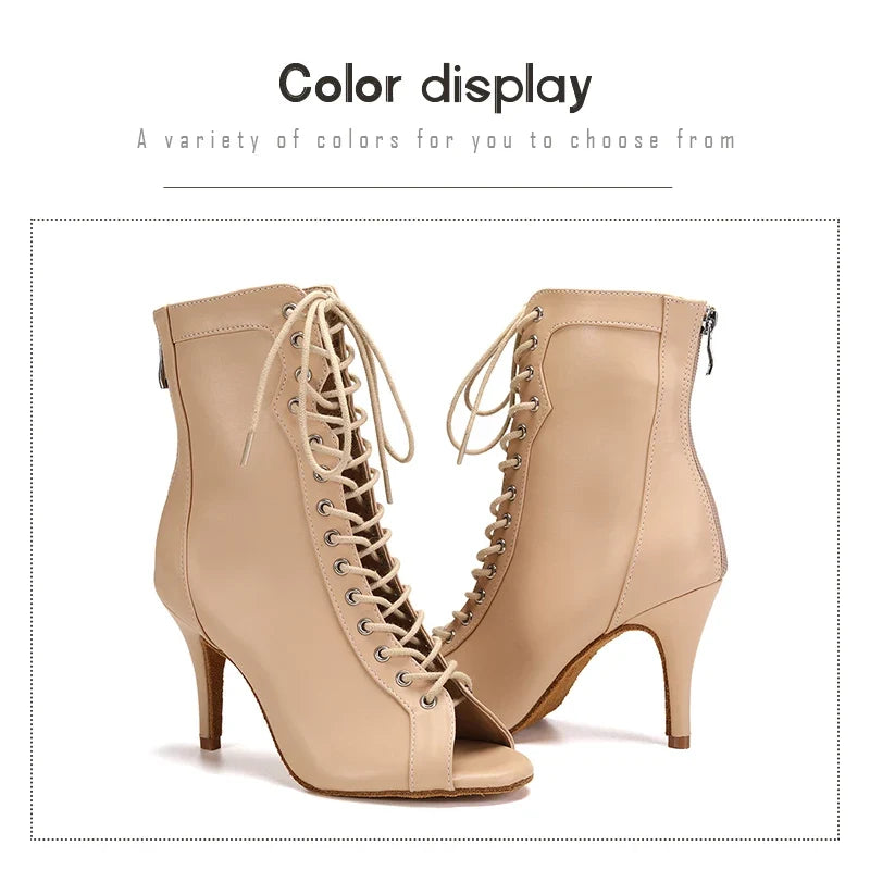 Women’s Latin Dance Stiletto Boots - Spring/Autumn Open Toe Thin Heel Ballroom Shoes