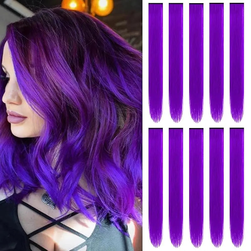 1/5/11 Pack 22" Clip-In Multi-Color Rainbow Hair Extensions – Synthetic Highlights for Girls, Women & Kids