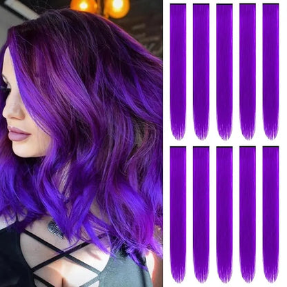 1/5/11 Pack 22" Clip-In Multi-Color Rainbow Hair Extensions – Synthetic Highlights for Girls, Women & Kids