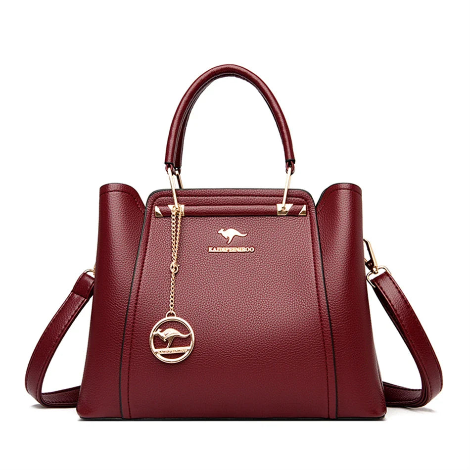 Women’s Soft Leather Luxury Handbag – Designer 3-Layer Large Capacity Shoulder & Crossbody Tote Bag