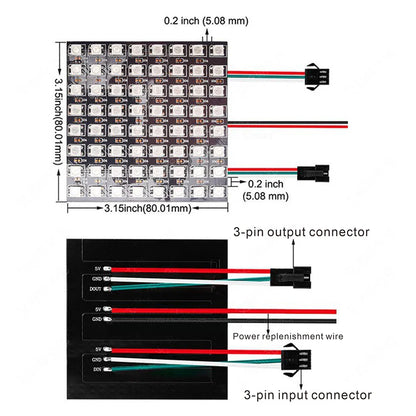 WS2812B RGB LED Pixel Display – 4x12, 8x8, 16x16, 8x32 Individually Addressable, Flexible Programmable 5V Screen