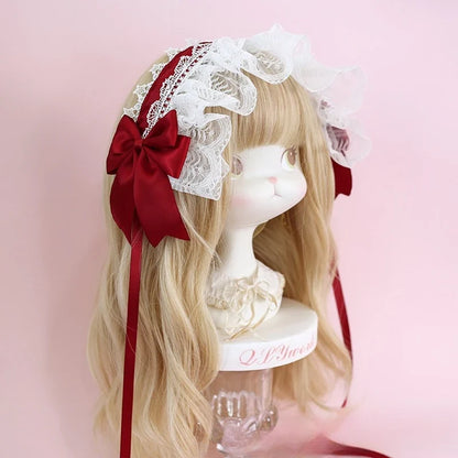 Lolita Lace Headband with Ribbon Bow - Sweet Dark Hair Accessory
