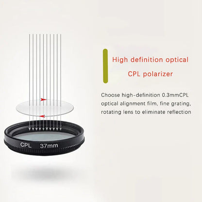 37/52MM CPL Circular Polarizer Filter — Universal Black Camera & Phone Clip-On Lens Accessory for Wide-Angle Photography