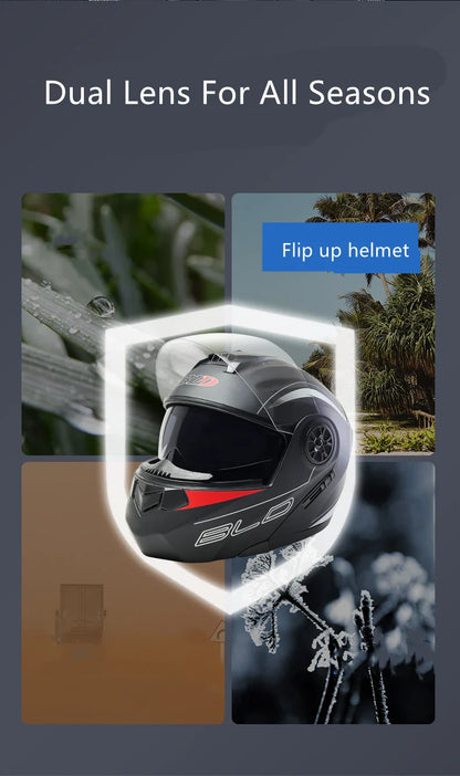 Personalized Dual-Lens Flip-Up Motorcycle Helmet — Motocross Racing Modular Full-Face Helmet for Men & Women, Fashionable Cascos Para Moto