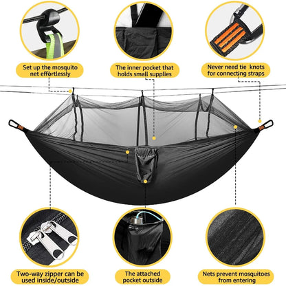 Lightweight Camping Hammock with Mosquito Net - Breathable 210T Nylon Outdoor Hammock