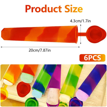 6PCS Reusable Popsicle Molds – Food-Grade Silicone Multi-Colored DIY Ice Cream & Frozen Pop Maker for Babies