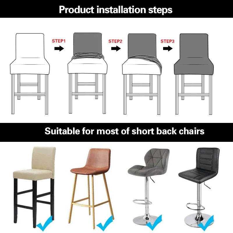 Waterproof Bar Stool Covers - Stretch Short Back Chair Protector Covers for Kitchen Dining Room Cafe Counter Height Seats
