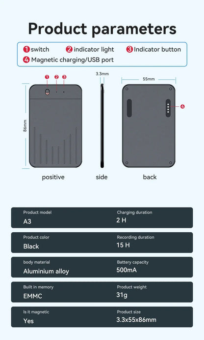 8-128GB AI ChatGPT-4 Voice Recorder – Intelligent Audio Recording, Call Transcription & Voice-to-Text Device