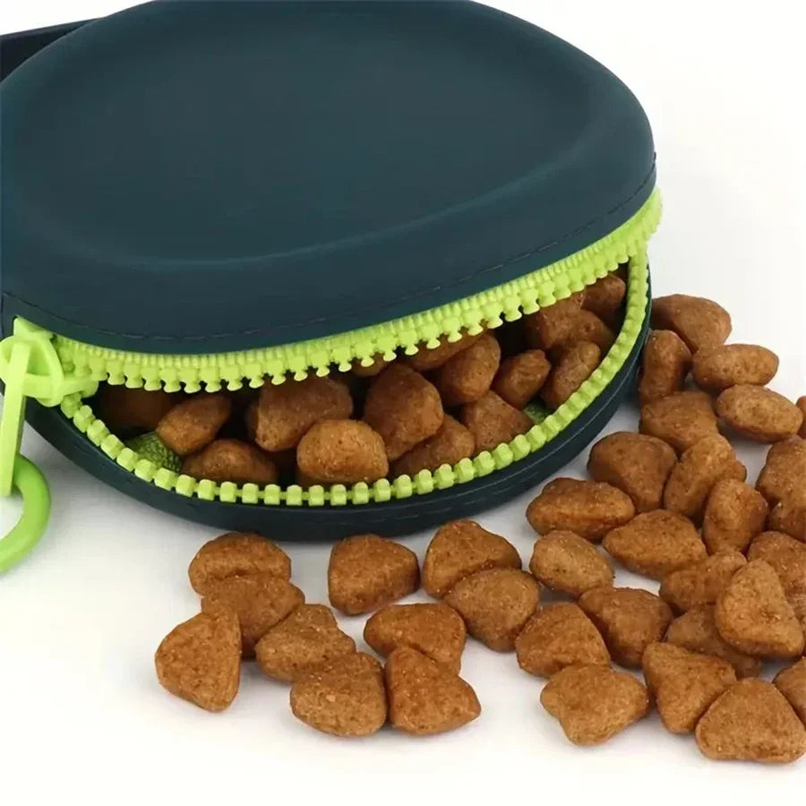 Silicone Dog Treat Training Bag - Waterproof Outdoor Snack Pouch for Pet Training & Walking