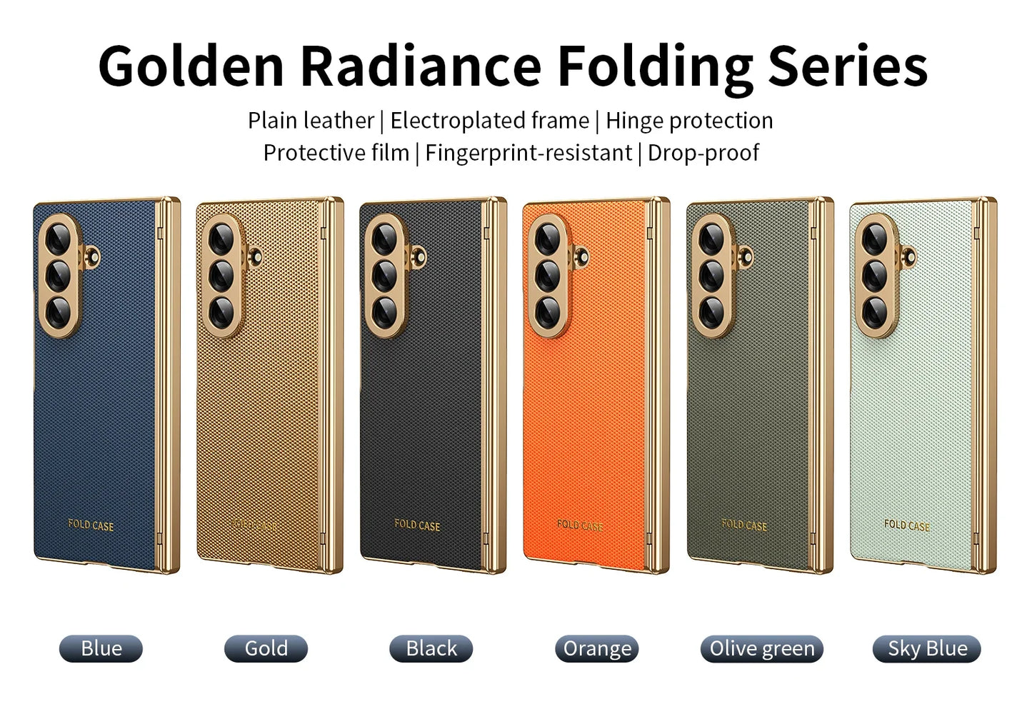 Samsung Galaxy Z Fold 4/5/6/7 Plaid Vegan Leather Case - Hinge Protection Cover with Clear Glass Protector