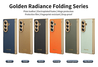 Samsung Galaxy Z Fold 4/5/6/7 Plaid Vegan Leather Case - Hinge Protection Cover with Clear Glass Protector